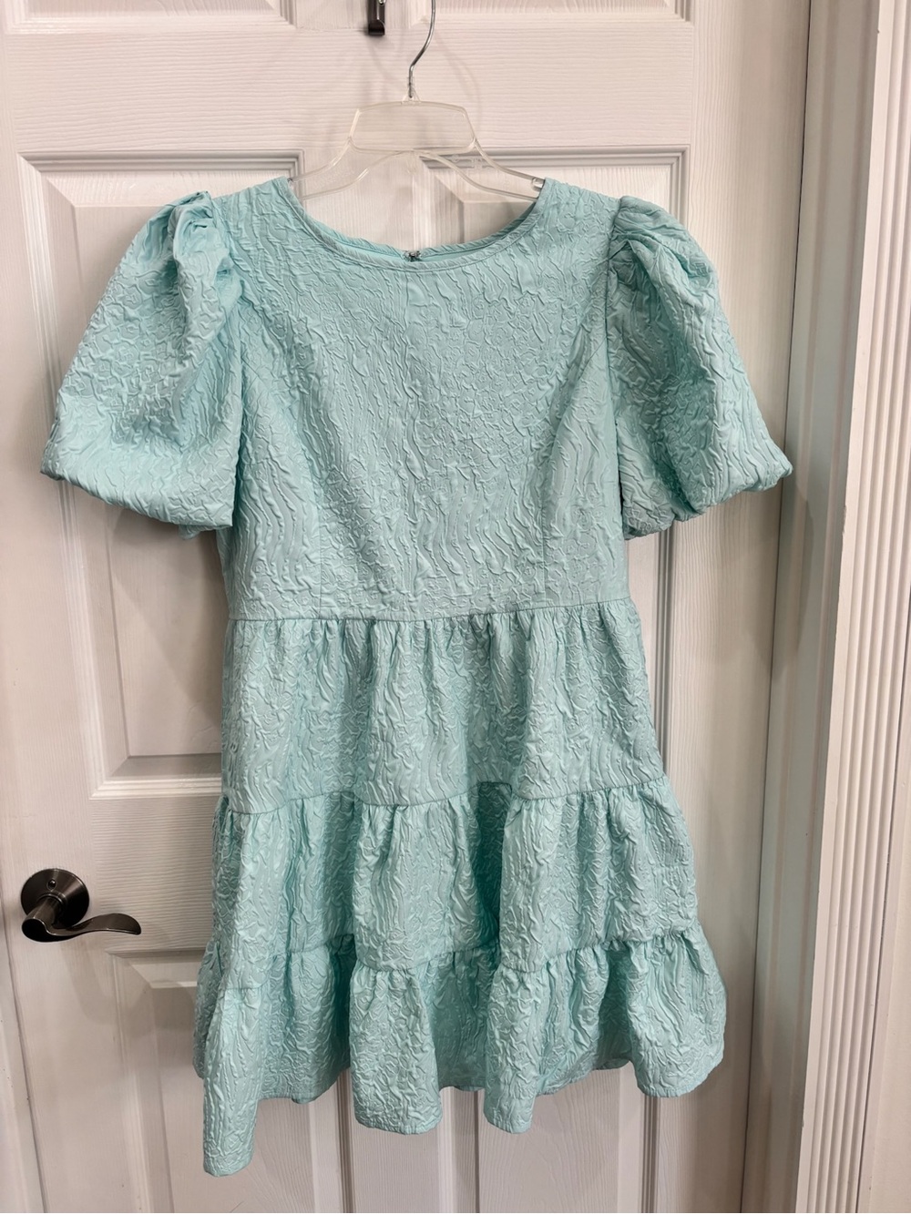 TCEC Light Aqua Puff-Sleeve Tiered Dress